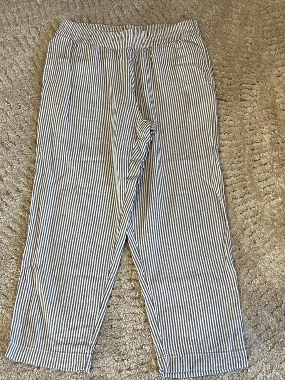 Old Navy High-Rise Straight Leg Blue and White Striped Linen Blend Pants